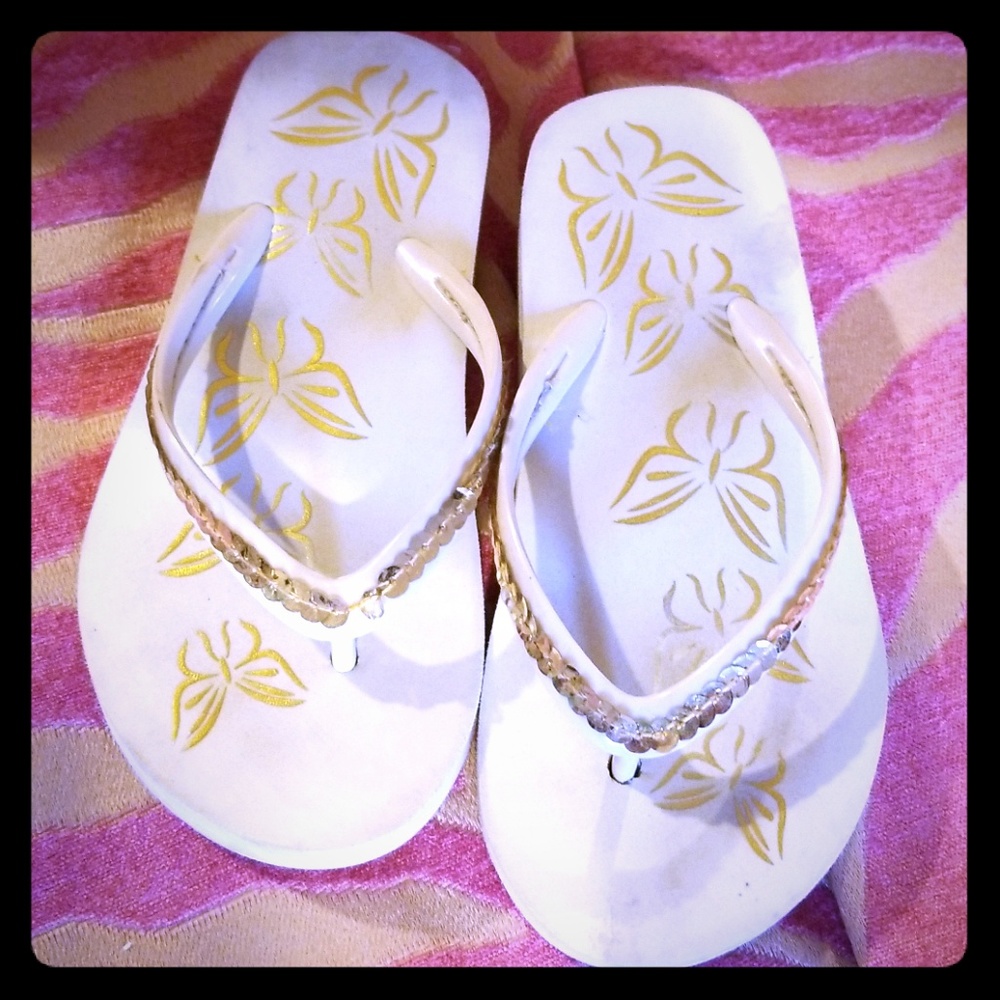 Platform gold sequin flip flops
